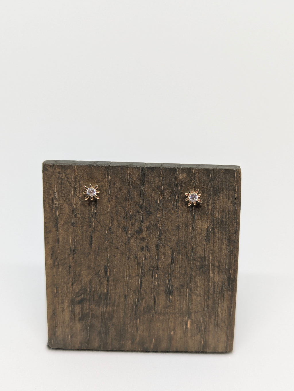 9ct Yellow Gold Sunburst Stud Earrings with Cubic Zirconia, Hallmarked