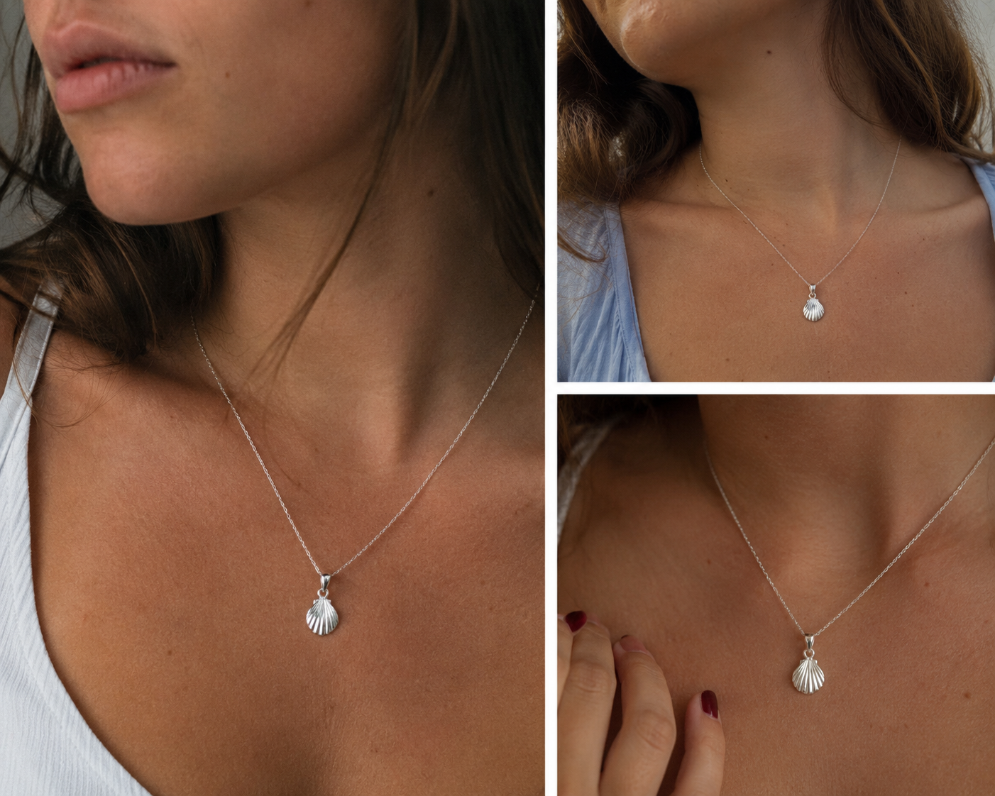 Silver Shell Pendant on a Chain, Hallmarked
