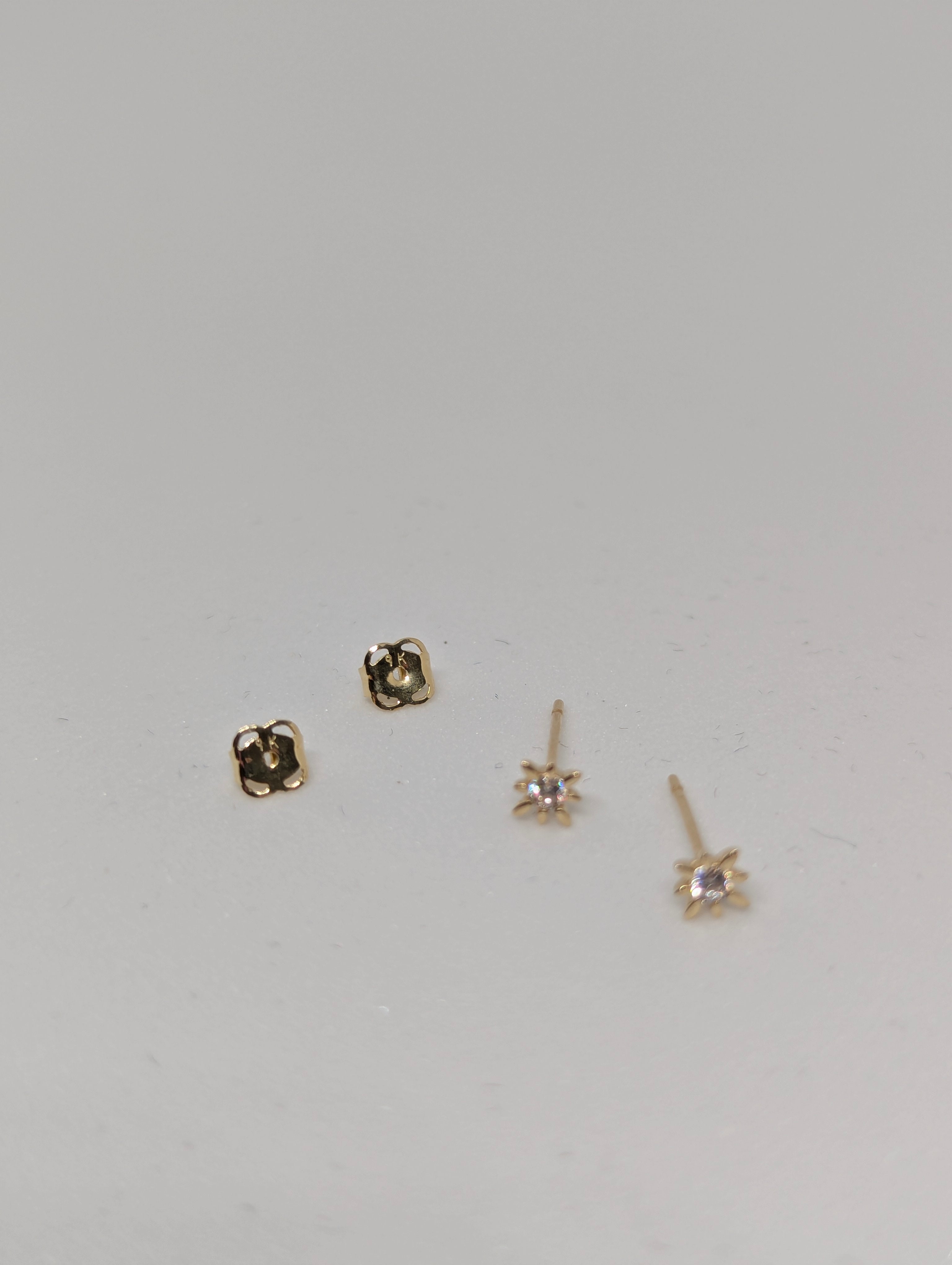 9ct Yellow Gold Sunburst Stud Earrings with Cubic Zirconia, Hallmarked
