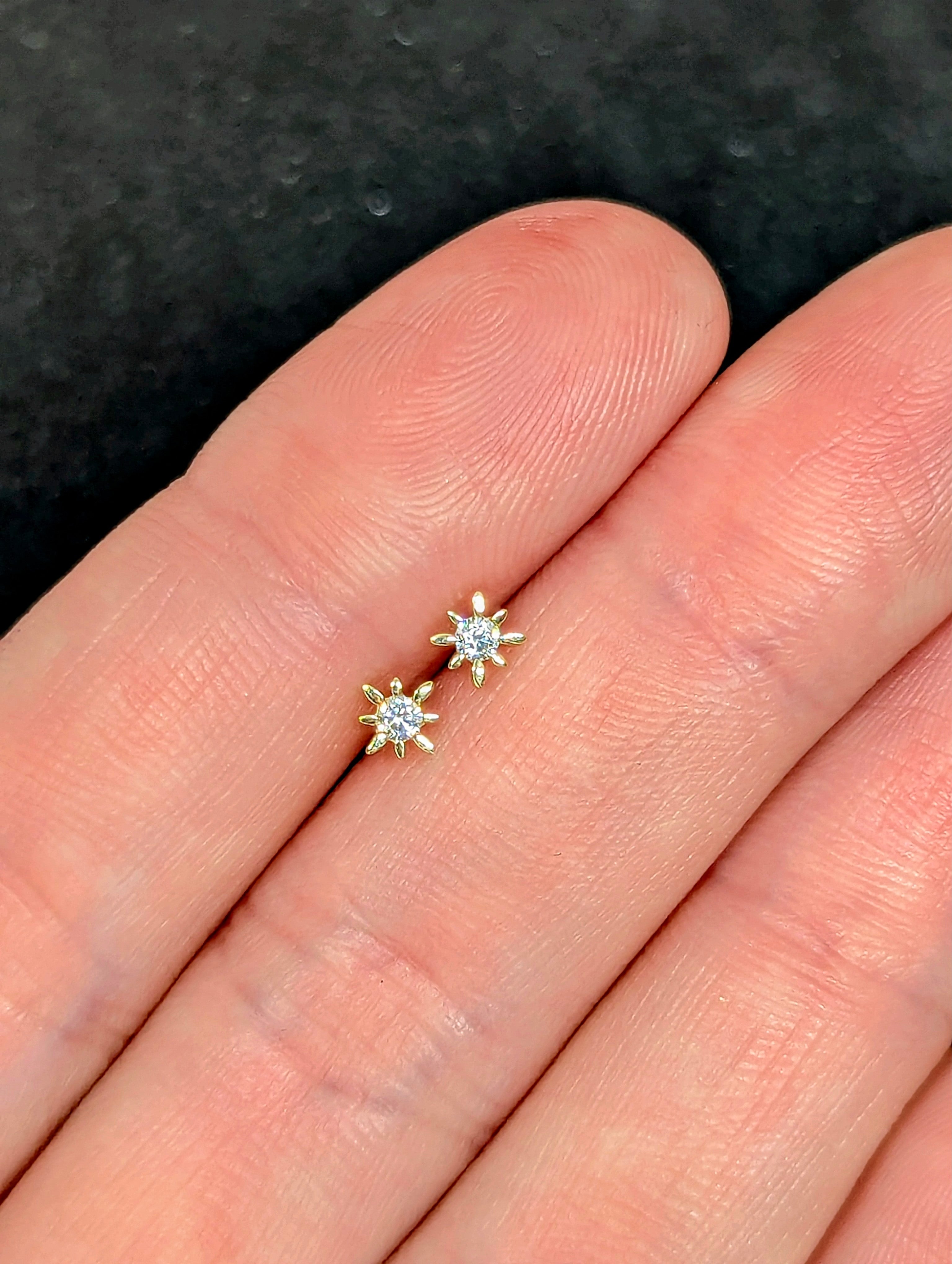 9ct Yellow Gold Sunburst Stud Earrings with Cubic Zirconia, Hallmarked