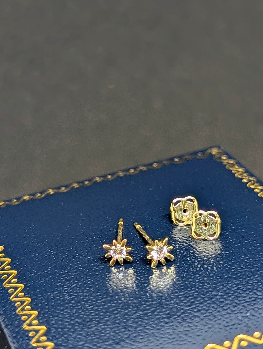 9ct Yellow Gold Sunburst Stud Earrings with Cubic Zirconia, Hallmarked
