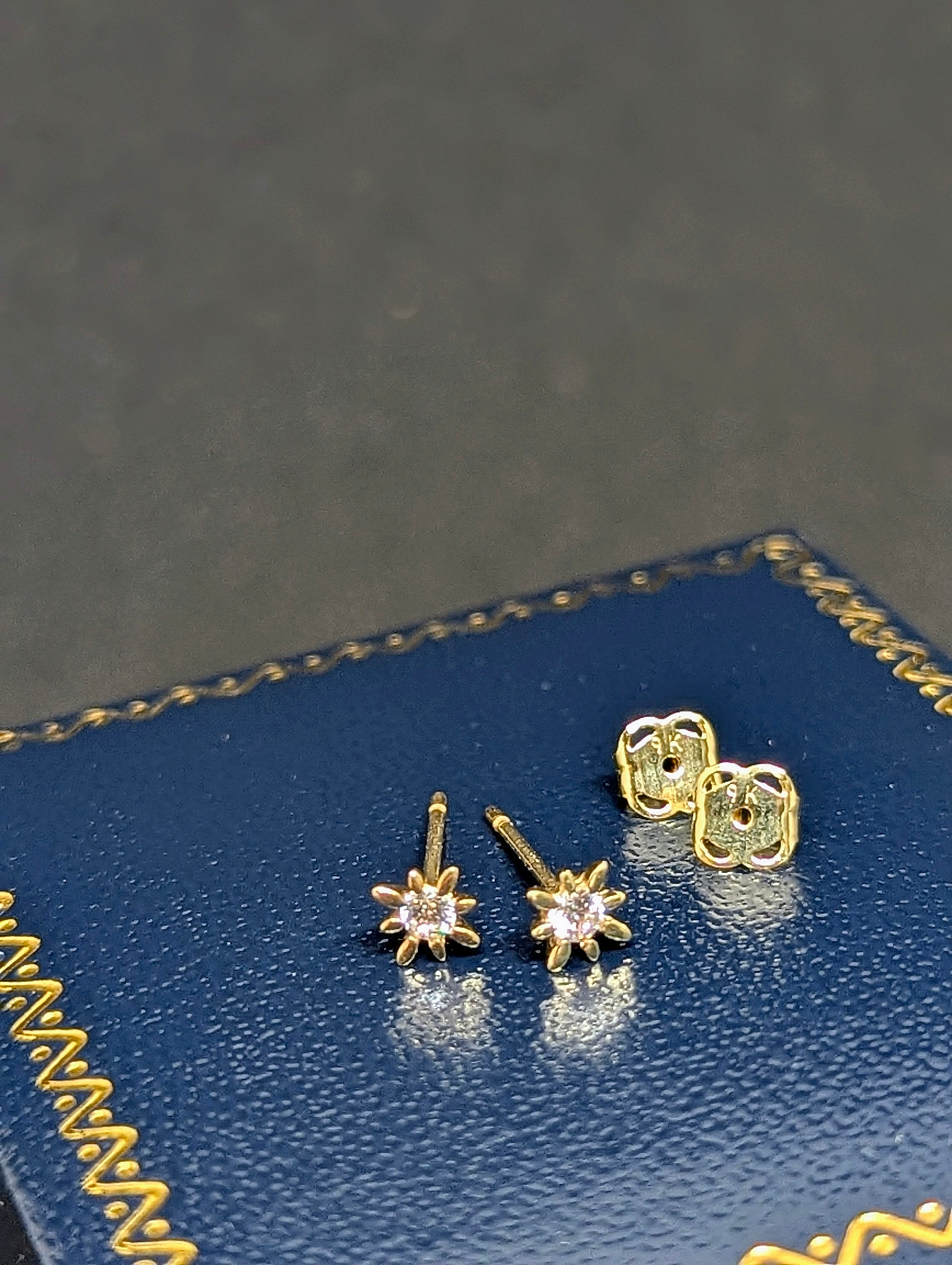 9ct Yellow Gold Sunburst Stud Earrings with Cubic Zirconia, Hallmarked